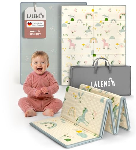 Laleni Krabbelmatte Baby 120x150x1 cm - wasserdichte Spielmatte Baby faltbar - isolierende Bodenmatte Kinder - weich & schützt vor kaltem Untergrund - Krabbeldecke outdoor & indoor - Einhorn-Motiv