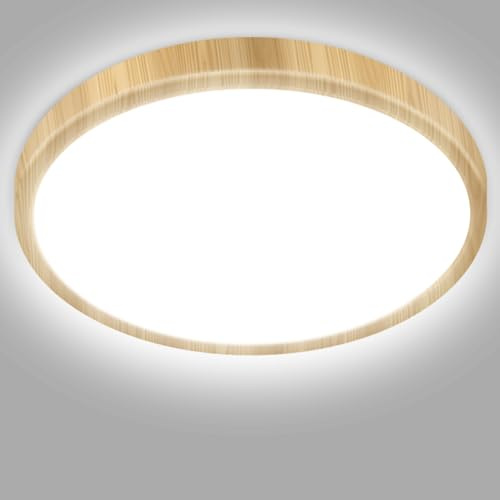 hepside Bathroom Light, 3000K/4000K/6500K 3 Color Temperature,Waterproof, Utility,Round, Modern,Flush Ceiling Light for Living Room,Kitchen,Hallway Ø39CM(Wood)