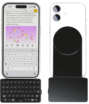 EXknight Magnetic Keyboard for iPhone — Wireless Mini Keyboard with 3D Printed Magnetic Backplate, Clicky Dome Switch Typing Feel (iPhone 12-16/12-16 Pro)