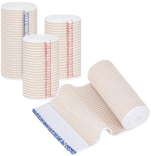 Fefod Vendaje Elástico Premium, 4 Rollos Vendaje Tubular Elástico, Elástico de Fijación, Vendaje Elástico de Soporte para Soporte de Tobillo, Brazos y Piernas（2PC 7.5 cm x 4.5 m+2PC 10cm x 4.5m）