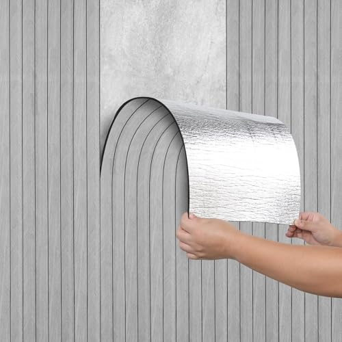 Camiraft Peel and Stick Wall Panels Self-Adhesive Wood Wall Panels Waterproof 3mm Thick Stick on Wall Panels Wood Paneling Wallpaper for Kitchen,Living Room,Bedroom,Ceilings,Office,40x300CM Grey
