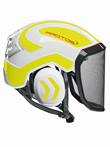 Protos Safety helmet integral arborist hearing protection, colour: white/yellow; features: fine visor
