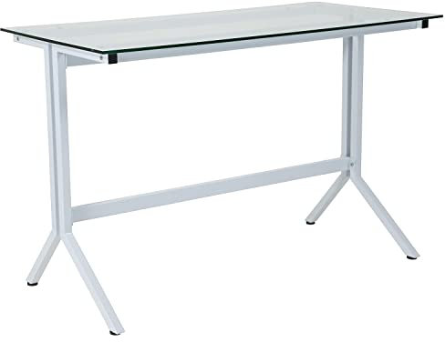 Flash Furniture Escritorios, Transparente/Blanco, 43.2 Pulgadas de Ancho x 21.5 Pulgadas de Profundidad x 28 Pulgadas de Alto