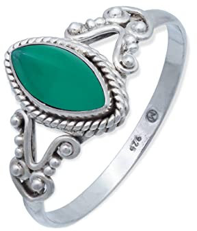 Ring 925 Silber Damen grünen Onyx Edelstein grün ausgefallen verspielt (MRG-123-14-(62))