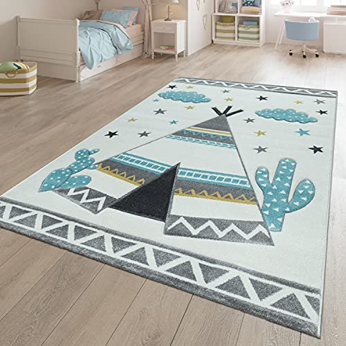 TT Home Kinder-Teppich, Kinderzimmer Pastell Farben, Tipi-Zelt Motiv 3-D, in Beige, Größe:160x230 cm