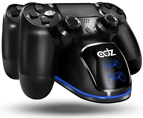 ADZ PS4 Charging Dock with USB Cable - Dual PS4 Controller Charger Station with Blue LED Halo Ring