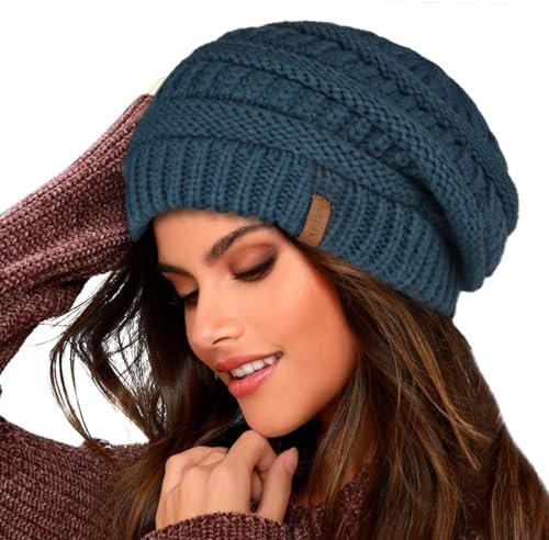 FURTALK Damen Beanie Mütze Warme Wintermütze mit Weichem Innenfutter Gefütterte Strickmütze,Sailor Blue,Einheitsgröße