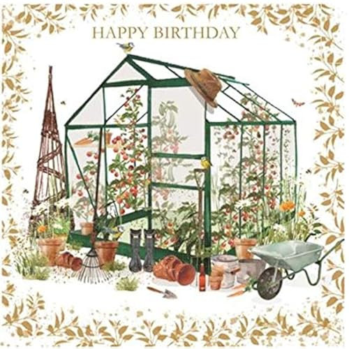 Nigel Quiney Artistic Male Birthday Card - Gardening Greenhouse - Pizazz for Men Range - Gold Foil Finish