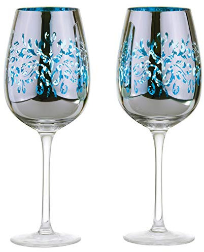 ARTLAND - Lot de 2 verres à vin en filigrane - Verres galvanisés bleus - Finition argent miroir - Coffret cadeau