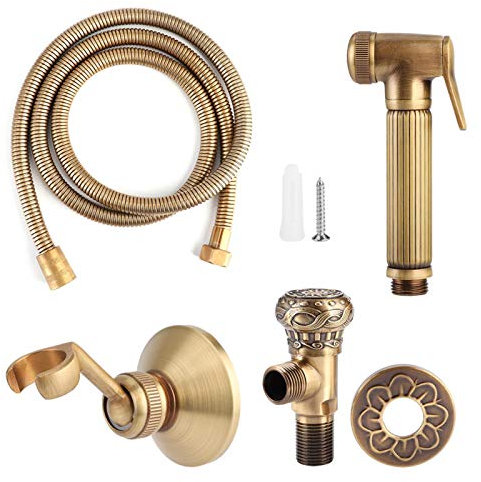 EVTSCAN Tragbares Stoffwindelsprühgerät, Vintage Messing Tragbares Bidet-Sprühschlauch-Kit Sprühhalterung Badezimmerzubehör