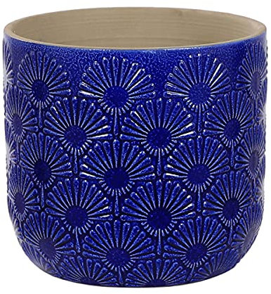 Gardenesque Ceramic Geometric Floral Royal Blue Indoor Plant Pot | 2 Sizes (Medium -21cm)