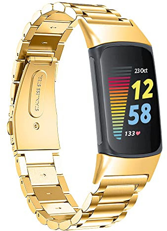 Chofit Armbänder kompatibel mit Fitbit Charge 6/Charge 5 Armband, Metall-Edelstahl-Ersatzbänder Business-Armband für Charge 6 Activity Tracker (Gold)