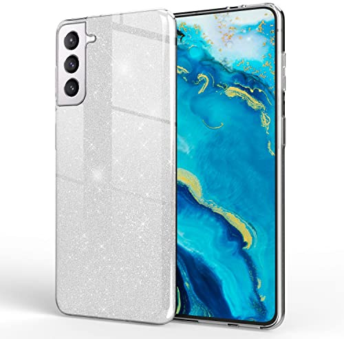 NALIA Glitzerhülle für Samsung Galaxy S22 - Hülle, Mondsilber | Partikel fest im Material eingeschlossen, 3-Schicht-Schutzaufbau mit Hardcase-Kern, Erhöhter Kamerarand, SHINEPOP