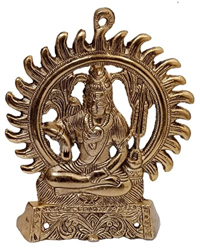 Purpledip Idol Kiran Shiva 12510 Wandbehang, Metall, Mahadev Siva Statue mit Sonne, goldfarben