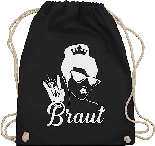 Turnbeutel Rucksack - Braut mit Ring I JGA Geschenk Junggesellinnenabschied I Junggesellenabschied Frauen I - Unisize - Schwarz - tasche rockig brauttaschen bachelorette party junggesellinnen