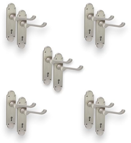 Infinity Decor Oakley Lot de 5 poignées de porte à levier sur plaque demi-ronde Nickel satiné