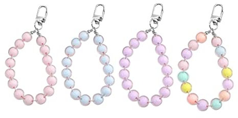 4 Stück Böhmische Anti-verlorene Handykette Handygürtel Retro neue Acrylperlenkette Perlenkette Handyanhänger Handykette Handyschmuck hängende Kette Damen (Rosa, Blau, Violett, Bunt)