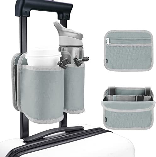 WALNEW Luggage Travel Cup Holder, Hands-free Drink Caddy Attachment Drinks Carrier for Drink Beverages Coffee Mugs fits Roll on Suitcase Handles Travel Accessories