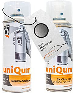 UniQum Autolack + Klarlack 2K Spraydose für SEAT REFLEXSILVER LA7W Autolack Reparatur 2 x 400 ml