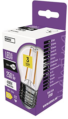 EMOS LED Lampe Edison Mini Globe, 1,8W Ersatz für 25W Glühbirne, klare Vintage-Glühlampe mit E27 Sockel, Helligkeit 250 lm, Neutralweiß 4000 K, 25000 h Lebensdauer, CRI min. 80, 320° Abstrahlwinkel