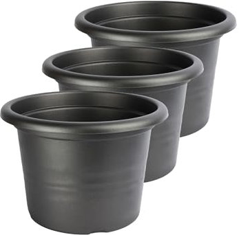 Garronda Pot de Fleurs Plastique Pot Rond pour Fleurs et Plantes GD-0022 (3 Pièces Graphite, ⌀ 23cm H 16,5cm)