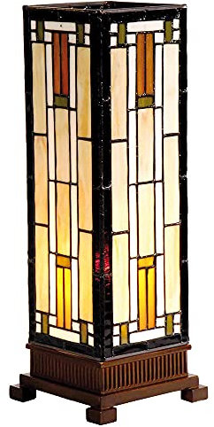 HAES DECO - Tiffany Tischlampe 12x12x35 cm Beige Braun Glas Rechteck Tiffany Schreibtischlampe Tiffany Lampen Buntglas