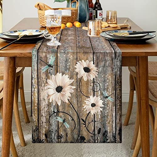Tischläufer Outdoor Tischläufer Braun Tischläufer Taupe Grüne Vintage Holzstruktur Tischläufer Vintage Küche Esstisch Dekor Dekoration für Drinnen Draußen Party Wohnzimmer Hochzeit Dekor 40 x140 cm