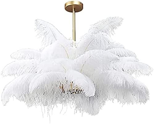 Modern Simple Chandeliers White Feather Chandelier Romantic Luxury Pendant Light For Bedroom Girl Room Clothing Store Photo Studio Creative Large Ostrich Feather Ceiling Light Fixture-,White,95 * 59