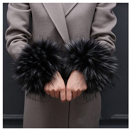 SHTGOI Damen Pelzmanschetten Fell Handgelenk Wärmer Kunstpelz Manschetten Armstulpen Winter Handwärmer Ärmel Plüsch Pulswärmer Fellstulpen Faux Pelz Armstulpen Handschuhe Schwarz+Weiß 1#