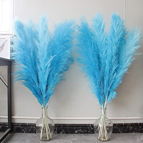 Fleurs séchées : lot de 10 herbes de la pampa bleues de 117 cm – Décoration élégante et moelleuse pour vases de sol. Parfait pour les mariages bohèmes et la décoration intérieure d'un vase bleu.