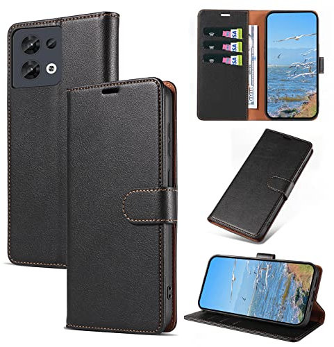 KKEIKO Coque pour Oppo Reno 8 5G, Antichoc Magnetique Étui à Rabat avec Porte Cartes, Portefeuille Housse en Cuir PU pour Oppo Reno 8 5G, Noir