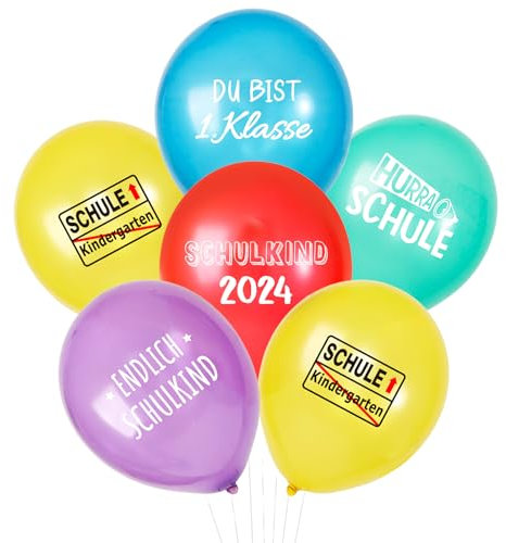 COLOFALLA 25 Stück Luftballons Einschulung Deko Schulanfang Schuleinführung Schulstart für Junge Mädchen Ballons für Schulkind 2025 Einschulung Party Dekoration Schule Bunt mit Bänder (A)