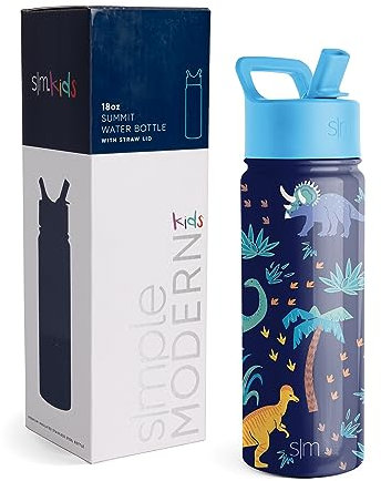 Simple Modern Botella Agua Niños con Pajita | Botella Térmica Acero Inoxidable Aislado Reutilizable para Niños y Niñas | Summit | 530ml | Jurassic Jungle