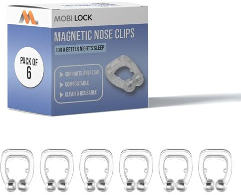 Paquete de 6 clips magnéticos anti-ronquidos - Clips nasales de silicona - Solución reutilizable contra los ronquidos para los ronquidos nasales - Disfrute de un sueño más tranquilo - por Mobi Lock