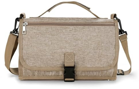 Bebamour Portable Nappy Changing Mats with Wipes Pocket Travel Baby Changing Pads with Head Cushion for Infants Waterproof Diaper Changing Pads Newborn Essentials, Khaki