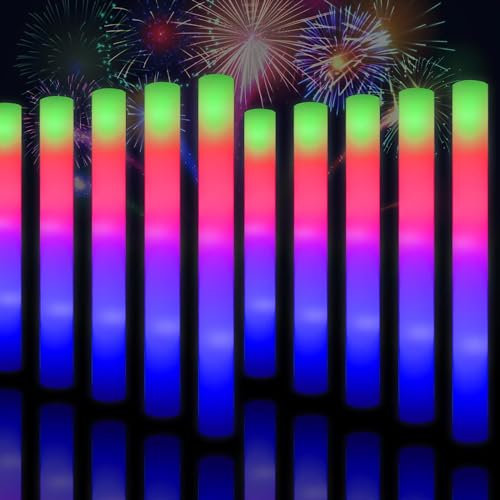YYYuYong LED Leuchtstäbe Party 68 Stück,3 Effekte LED Schaumstoff Leuchtstab für Partys & Hochzeit,8–10 Stunden blinkende Party Sets, die im Dunkeln leuchten
