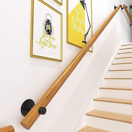 SHERAF Wooden Stair Railing, Staircase Handrail Indoors with Installation Kit Non-Slip Handrails Round Suitable for Kindergarten Hospital Loft Ladder 1Ft/Wood Color/80Cm