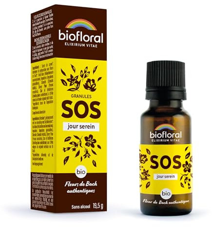 BIOFLORAL - SOS Secours Jour Serein BIO - Soutien émotionnel - Fleurs de Bach Authentiques - 470 Granules -Sans Alcool