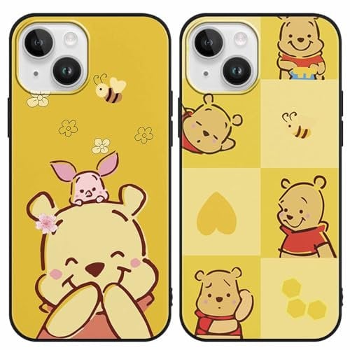 2 Pack Cartoon Phone Case for iPhone 13 mini Cases 5.4,Bear Anime Cute Pig Kawaii Bee Pattern Character Cover for Women Girls Kids Boys,Soft TPU Shockproof Protective Funda for iPhone 13 mini Black