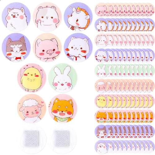 Lot de 120 bandages pour enfants - 10 styles différents - Lot varié de bandages de vaccination ronds de 2,3 cm - Tissu flexible à pois adhésifs pour petites plaies, boutons, vaccination et ampoules