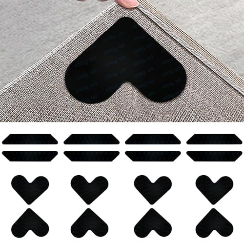 Packung mit 16 Antirutschmatte für Teppich | Wiederverwendbare und Anti Rutsch Teppichunterlage für Laminat- und Holzböden, waschbares Mehrzweck-Teppichband für alle Arten von Teppichen