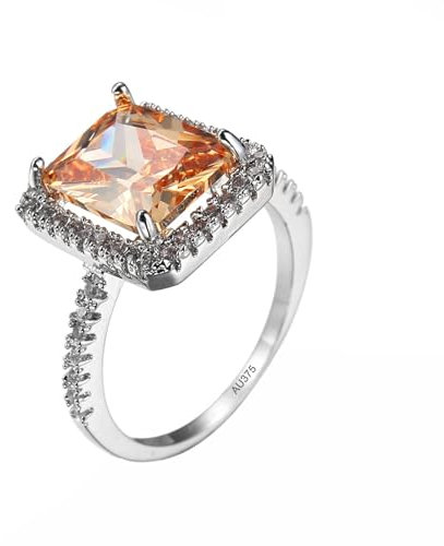 Epinki Solitärring 9K Au375 Weiß Gold, Elegant Eheringe mit Granat Champagner, Gold 375 Verlobungsring mit Moissanit Echt Gold Schmuck, Gr.66 (21.0)