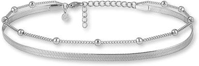 GD GOOD.designs Fußkettchen Silber für Damen I Mehrreihige Fußkette - Verstellbar I Silberne Schlangenkette Fußschmuck I Wasserfest