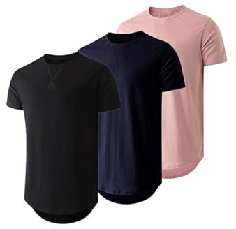 JMIERR 3 Pack T Shirt Herren Sommer Basic Einfarbig T-Shirt Baumwolle Slim Fit Hemd Kurzarm Sportwear Rosa/Blau/Schwarz XL