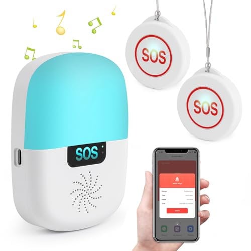 Shinmax Pulsante di Chiamata di Emergenza per Anziani Tuya WiFi Smart SOS Allarme Cercapersone per Anziani Allarmi Musicali e Luminosi Salvavita Anziani Pulsante Impermeabile Facile da Usare