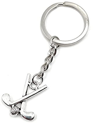 Onwomania Hockey Schläger Ball Schlüsselanhänger Metall Glücksbringer in Alu Geschenkbox, ideal zum Verschenken