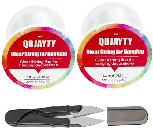 0.3mm Clear Fishing Line for Hanging, QBJAYTY 764 Yards Beading String for Bracelets, Clear Fishing Wire for Hanging Balloons, Invisible String Wire for Jewelry Making (0.3mm Crystal-2 Rolls)
