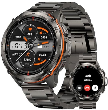 KOSPET TANK T3 Ultra Smartwatch Uomo, Orologio Militare on GPS, 5ATM Impermeabile, 1.43”Schermo HD AMOLED, 170+ Modalità Sport/Chiamata Bluetooth/Altitudine/Pressione/Bussola Due Cinturini
