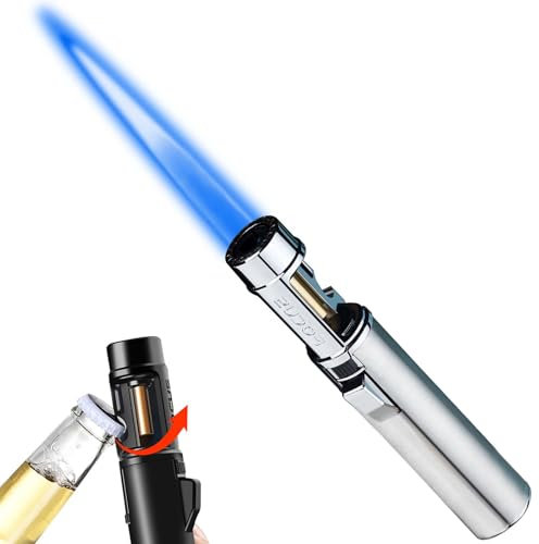 Verstellbares Küchenfeuerzeug mit roter Flamme, Sturmfeuerzeug, Jet-Flame-Feuerzeug, nachfüllbares Butanfeuerzeug für Sahnepudding, Desserts, Grillen und Backen (kein Butangas) (Korkenzieher A)