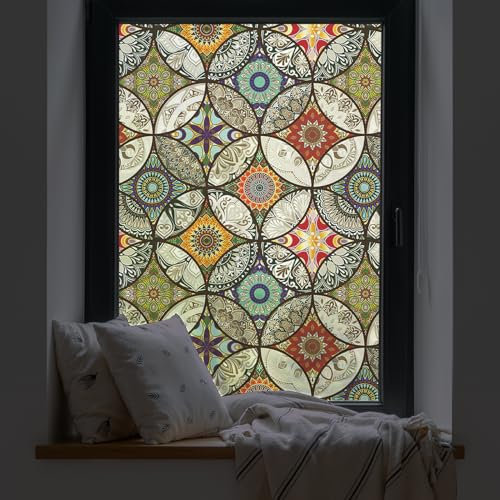 dktie 3D Dekorfolie Glasmalerei Fensterfolie Sichtschuzfolie Milchglasfolie Kreise Statisch Haftend Privatsphäre Fensteraufkleber (Gelb, 44.5 * 200 cm)